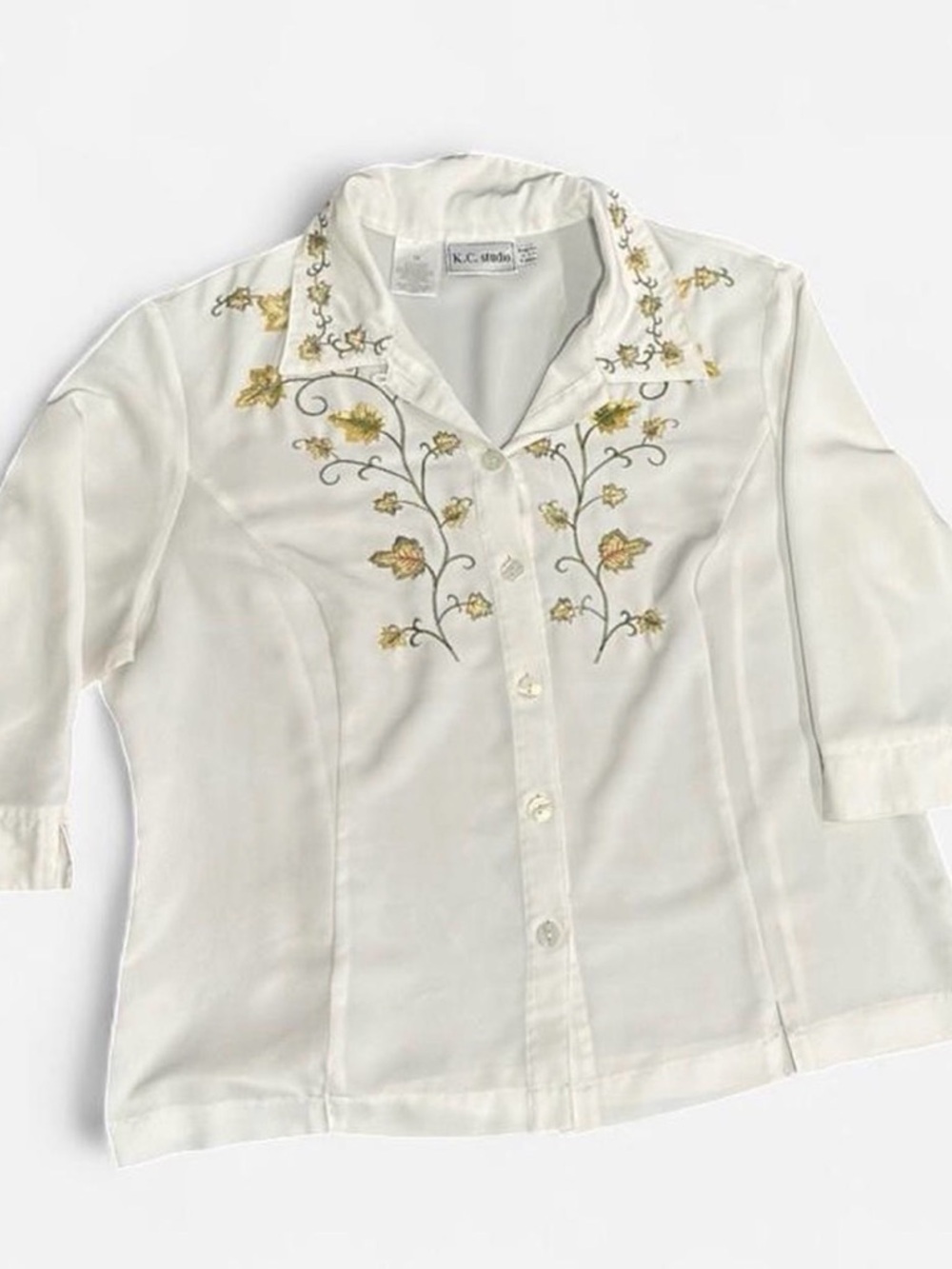 Girls' White Embroidered Button-Up Top
